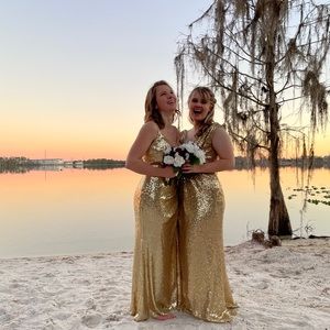 Gold REVELRY prom dess with slit